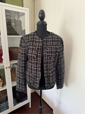 Black & White Tweed Collarless Jacket - Women's